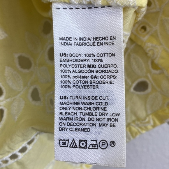 Chico’s Boho Embroidered and Beaded Yellow Cotton Blouse Top Size 4/6 Petite - Picture 9 of 9